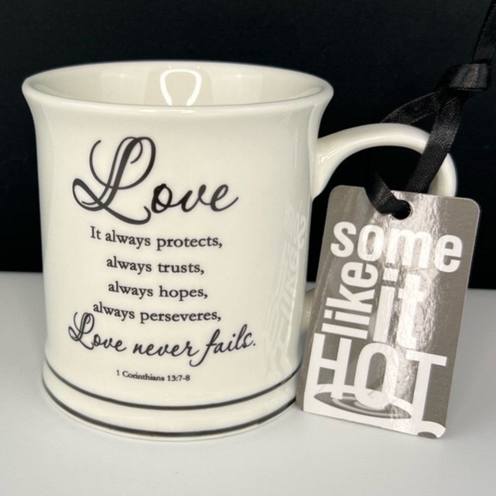Home Essentials - 3/$48 - ‘Love Never Fails’ ceramic mug.  NWT. Firm!